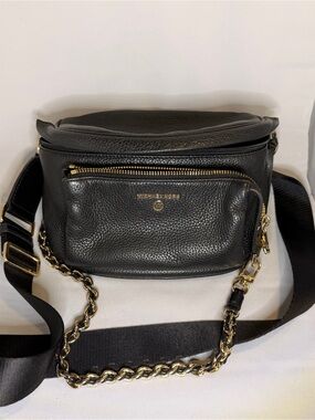 Michael Kors Black Pebbled Leather Chain-Detail Belt Bag